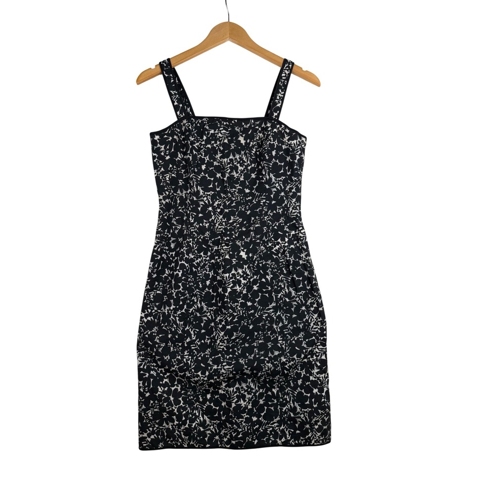 Ann Taylor Floral Print Square Neck Mini Dress size 4 Black/White
